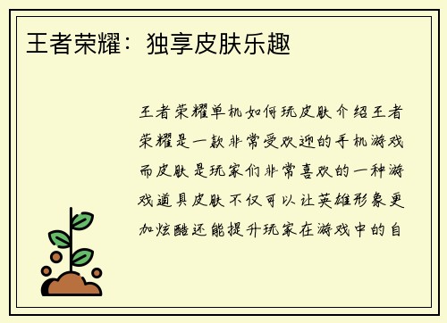 王者荣耀：独享皮肤乐趣